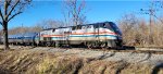 AMTK 145 in charge of Regional 156 between CP Kinney and CP Woodall. Train is a few feet from the "west leg of the wye" which will take it from the ex-N&W side to the  ex--SOU side at Lynchburg to continue its run from Roanoke  to Washington  and beyond